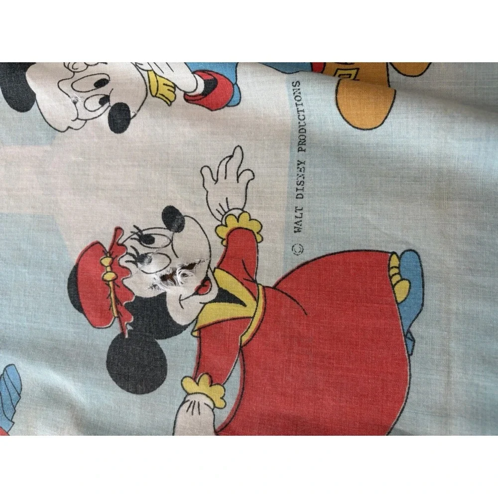 Vintage Disney Twin Fitted Sheet Mickey Donald Pluto Frontierland 1980s